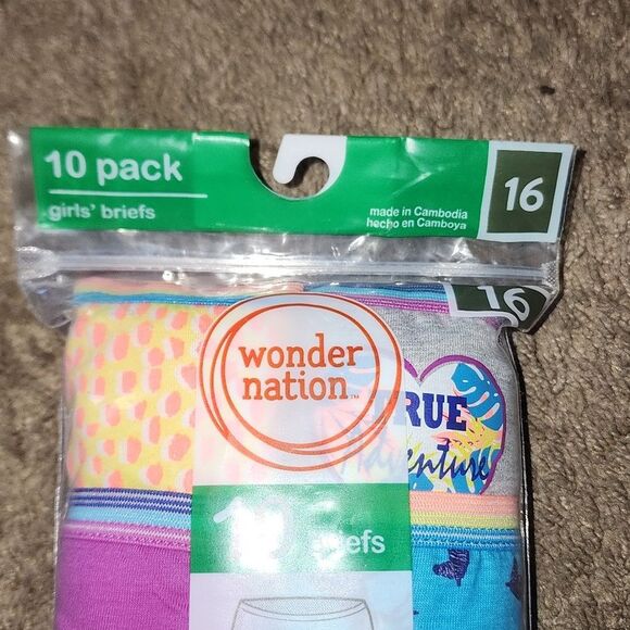 Wonder Nation Girls Brief Underwear, 10-Pack, Size 16 , - Picture 3 of 6